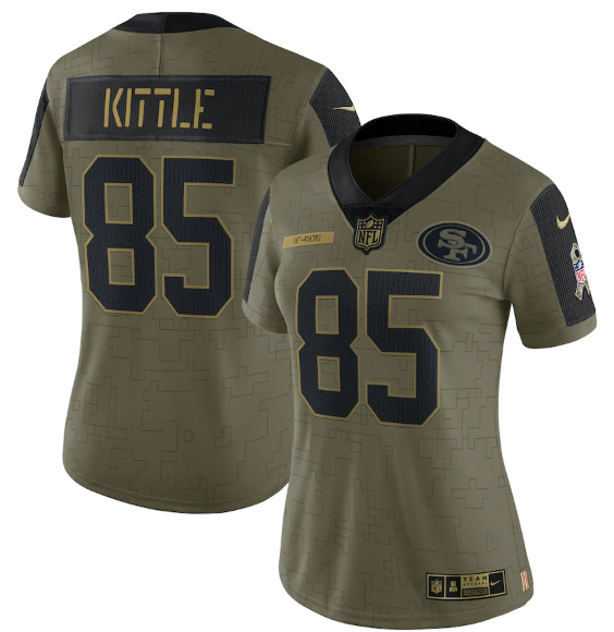 Women's San Francisco 49ers #85 George Kittle 2021 Olive Salute To Service Limited Stitched Jersey(Run Small)